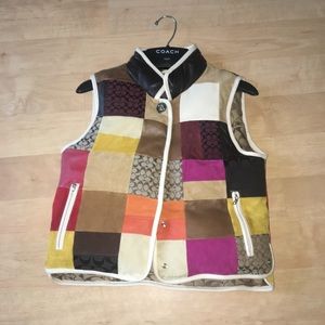 kids coach multi-patterned leather puffy vest
